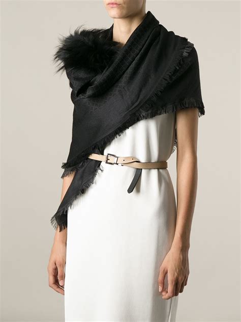 gucci scarf.women logo|gucci scarf with fur trim.